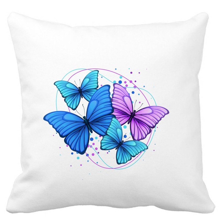 Fata de Perna Decorativa, Colorful Butterflies, Alba, Mata, 40x40 cm