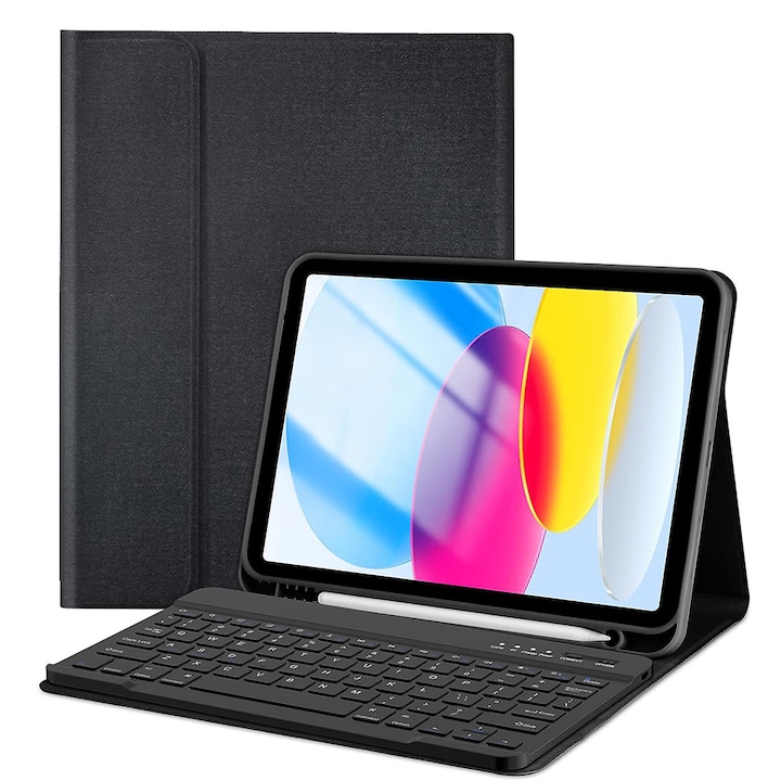 Клавиатура за таблет, JESWO, Съвместима с iPad Air 4/5, 10.9", Wireless, Bluetooth, Защитен калъф, Черен