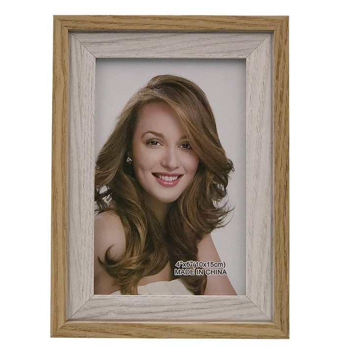 Rama foto, Lemn, Bicolor, 15X20cm, Bej-Maro