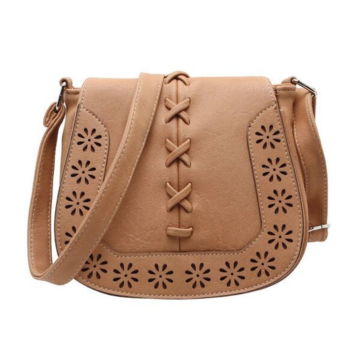 Geanta tip crossbody QttvbTna, capacitate mare, detalii decupate, Piele ecologica, maro