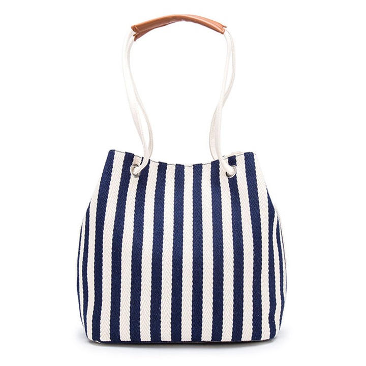 QttvbTna női táska csíkokkal, csattal, többfunkciós, fehér/kék