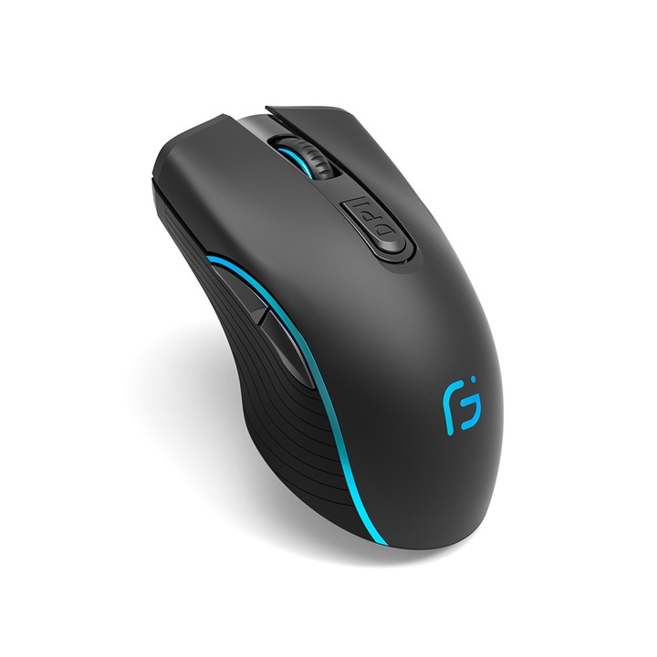 Mouse Wireless, zggzerg, reincarcabil si fara zgomot, 7 culori cu LED-uri, 3 niveluri reglabile la nivel, Cu functie inteligenta de hibernare, Ergonomic, Prindere confortabila, pentru laptop, PC, tableta, Negru