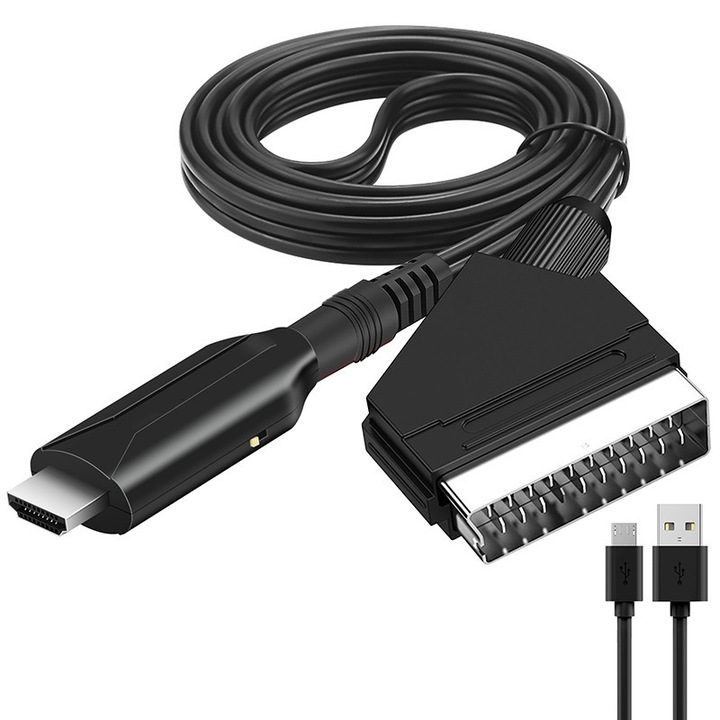 Scart преобразувател, HDMI 1080p/720p с USB кабели, LLWL, черен