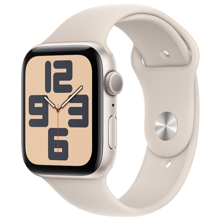Apple Watch SE (2023) GPS, 44mm, Csillagfény alumíniumtok, csillagfény sportszíj - M/L
