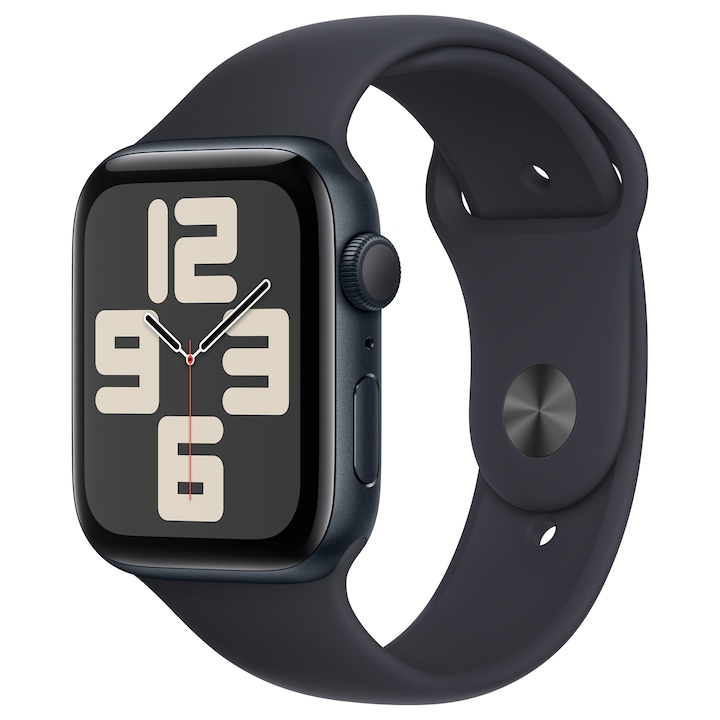 Apple Watch SE (2023) GPS, 44mm, Éjfekete alumíniumtok, éjfekete sportszíj - S/M