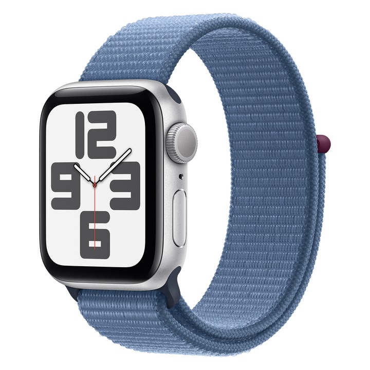 Apple Watch SE (2023) GPS, 40 мм, сребрист алуминиев корпус, спортна лента winter blue