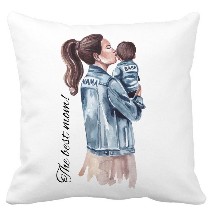 Dekoratív párnahuzat, The Best Mom Fehér, Matt, 40x40 cm