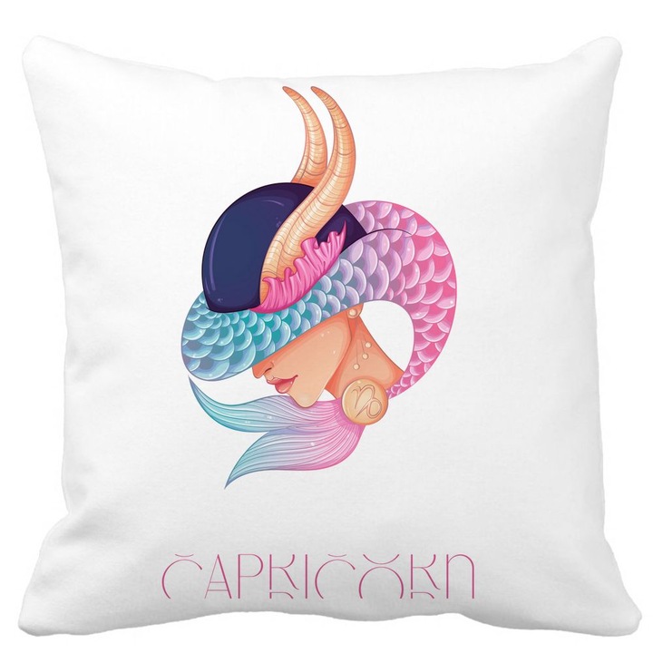 Fata de Perna Decorativa, Zodia Capricorn, Alba, Mata, 40x40 cm