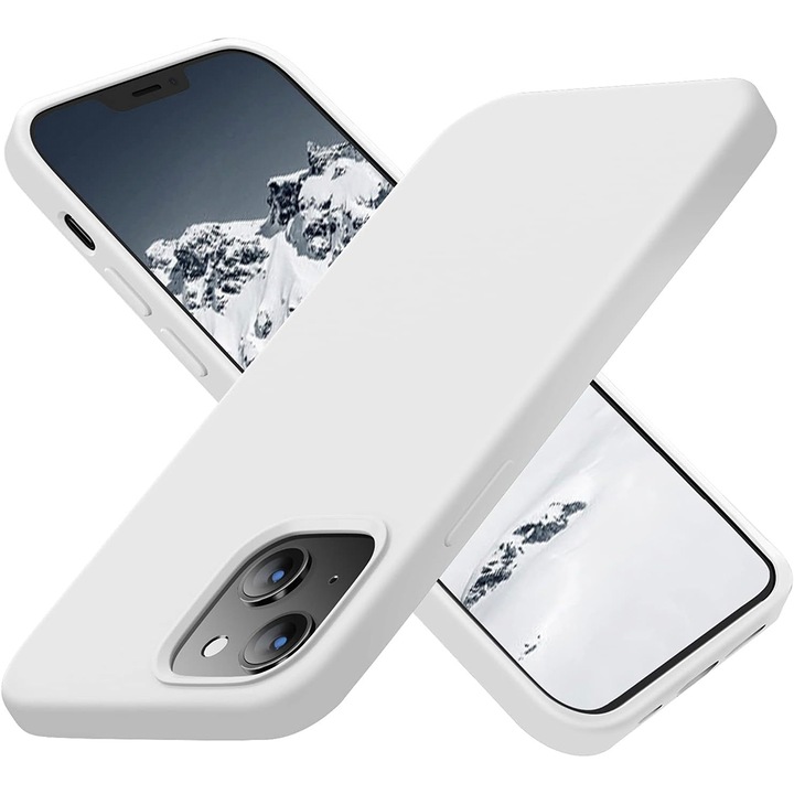 iPhone 15-tel kompatibilis tok, puha szilikon selyem, ultravékony védelem, vezeték nélküli töltés támogatása, megemelt élek a képernyő és a kamera védelme érdekében, fehér