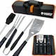 Set 5 accesorii gratar Renew Force, INOX, Cleste pentru carne, Cu carcasa neagra, Argintiu