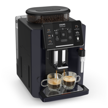 Espressor automat KRUPS Sensation EA910B10, 5 retete,ecran tactil, presiune 15 bari, capacitate rezervor cafea 260g, duza de abur, 1450 W, Sistem Thermoblock Compact, negru & violet