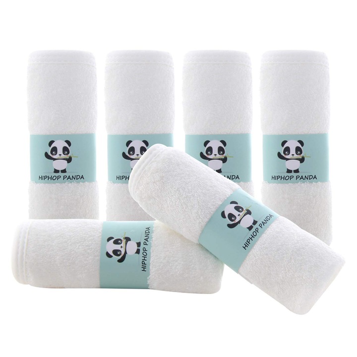 Комплект бебешки кърпи Kravzite®, бамбукови влакна, меки и деликатни, неабразивни, за многократна употреба, бели, комплект от 6 части