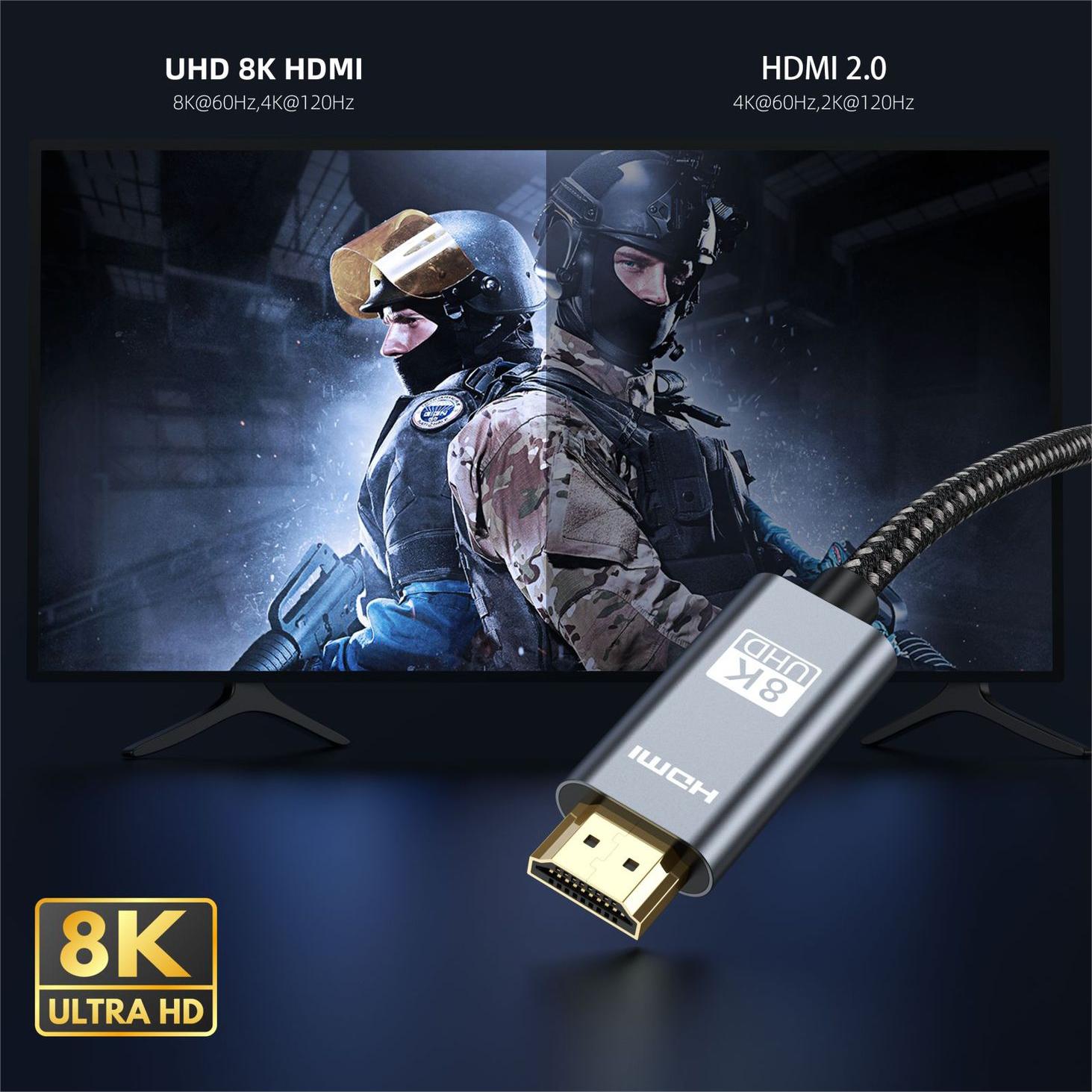 Kábel HDMI2.1, 8K60HZ/4K120HZ, 48Gbps, HDR, 3D, 5m, fekete/ezüst