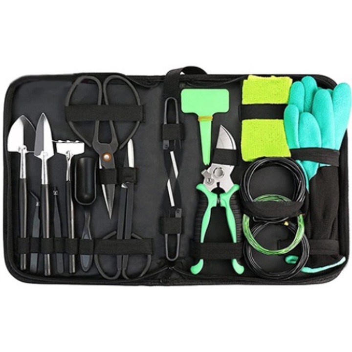 Комплект инструменти за градинарство, Tebnaild, 24 части, черен / зелен цвят