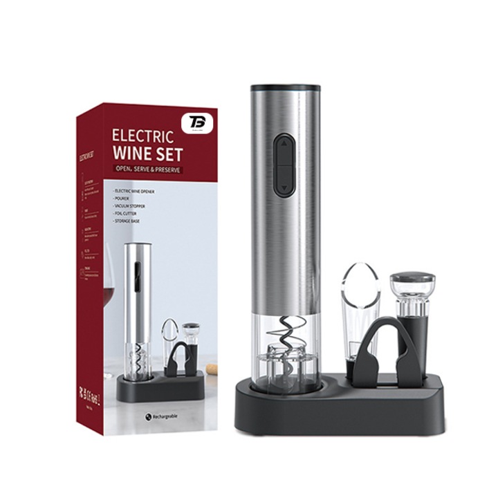 Комплект отварачка за вино, Tebnaild, електрическа, USB, сребриста/черна