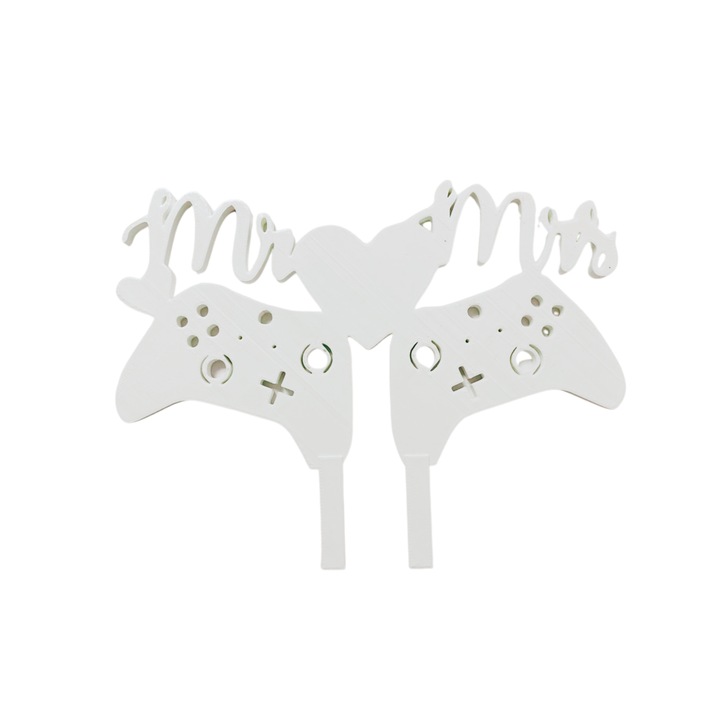 Декорация за торта, "MR AND MRS" топер XBOX любители на игрите, страст към игрите 13,5 x 17,5 cm бяла слонова кост