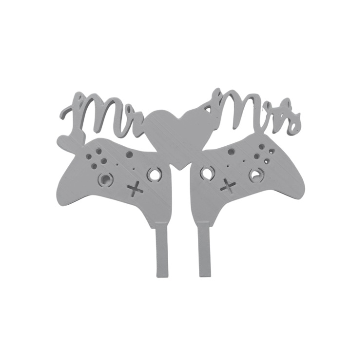 Tortadísz, "MR AND MRS" topper XBOX játékkedvelők, játékszenvedély 13,5 x 17,5 cm ezüst