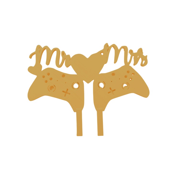 Декорация за торта, топпер "MR AND MRS" XBOX любители на игрите, страст към игрите 13,5 x 17,5 cm злато