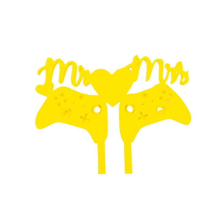 Декорация за торта, "MR AND MRS" топер XBOX любители на игрите, страст към игрите 13,5 x 17,5 cm жълт