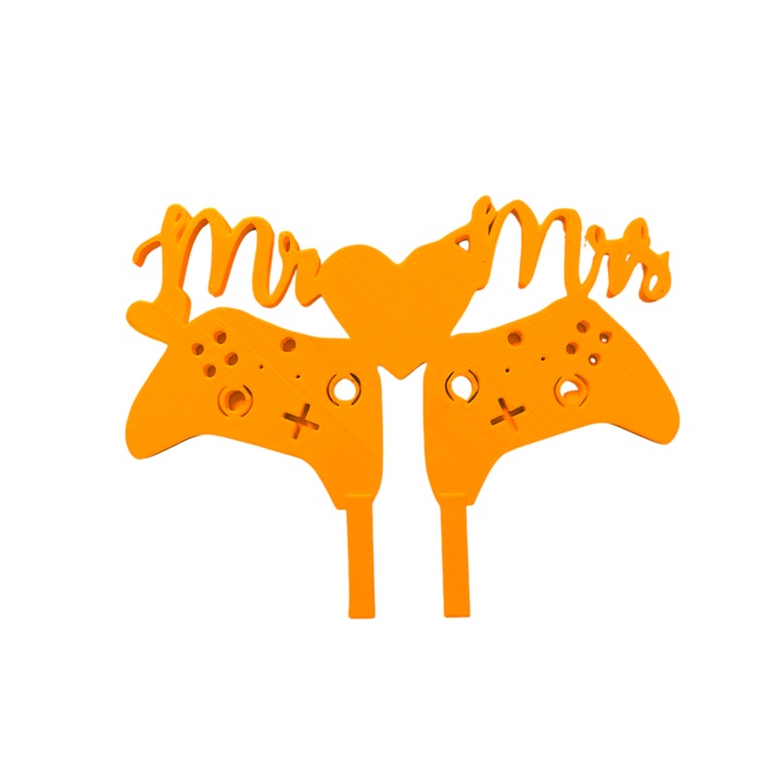 Tortadísz, "MR AND MRS" XBOX játékkedvelők, játékszenvedély 13,5 x 17,5 cm narancs