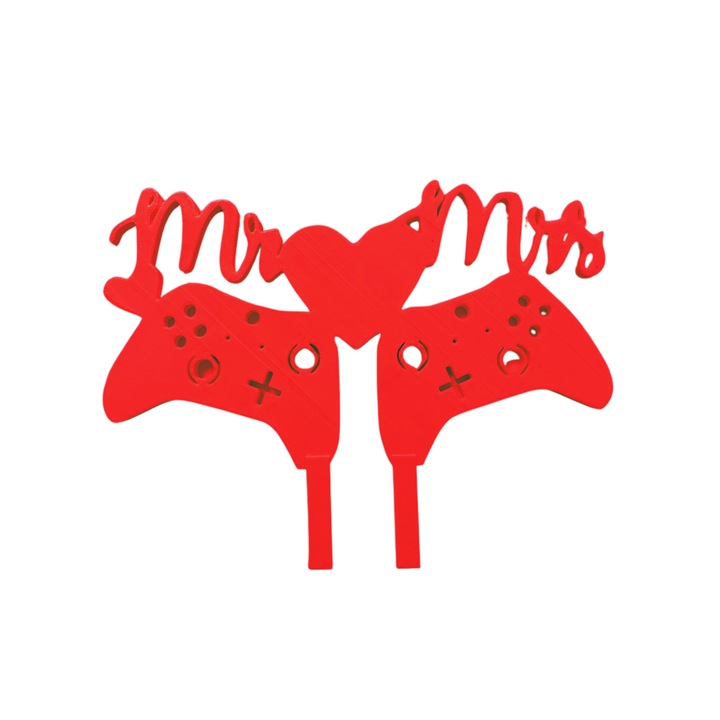 Tortadísz, "MR AND MRS" topper XBOX játékkedvelők, játékszenvedély 13,5 x 17,5 cm piros
