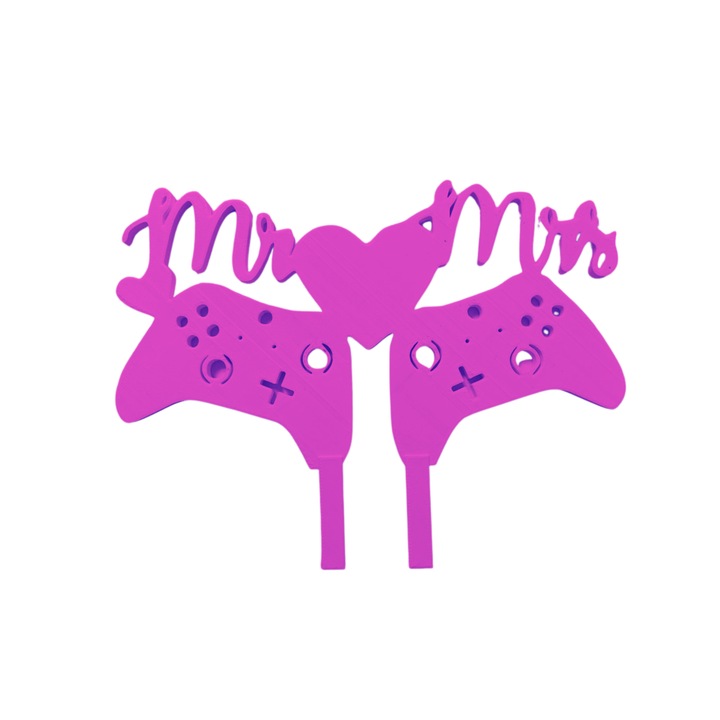 Tortadísz, "MR AND MRS" topper XBOX játékkedvelők, játékszenvedély 13,5 x 17,5 cm világos lila