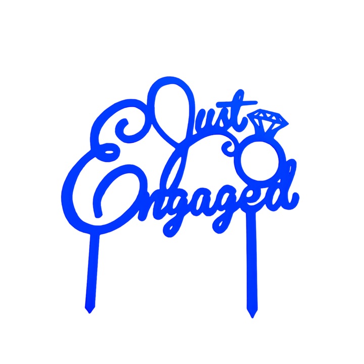 Декорация за торта, горна халка на любовта "JUST ENGAGED", моминско парти 19 х 19 см синьо