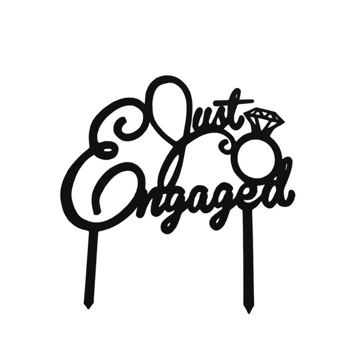 Tortadísz, "JUST ENGAGED" topper szerelemgyűrű, leánybúcsú 19 x 19 cm fekete