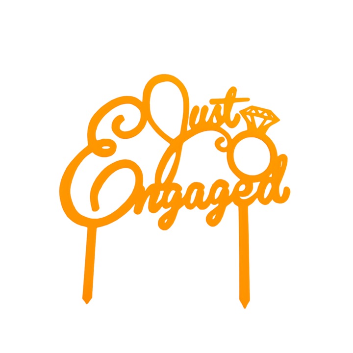 Украса за торта, горна халка на любовта "JUST ENGAGED", моминско парти 19 х 19 см оранжево