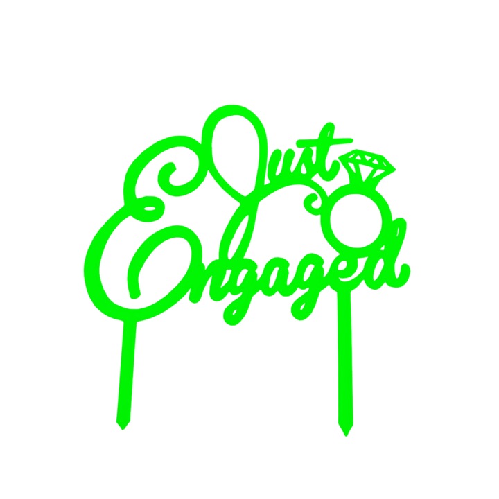 Tortadísz, "JUST ENGAGED" topper szerelemgyűrű, leánybúcsú 19 x 19 cm zöld