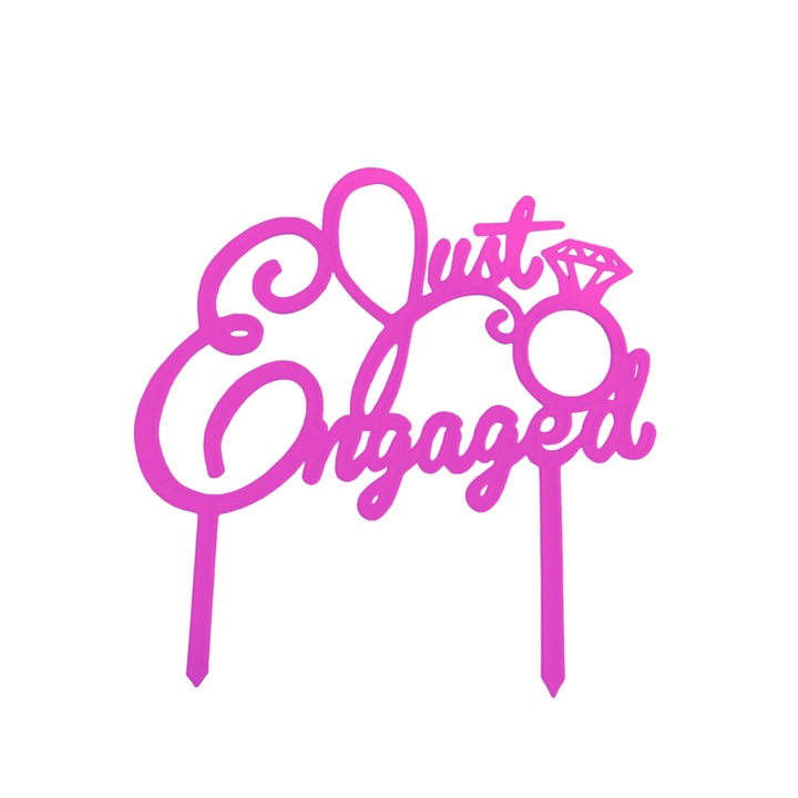 Tortadísz, "JUST ENGAGED" topper szerelemgyűrű, leánybúcsú 19 x 19 cm világoslila