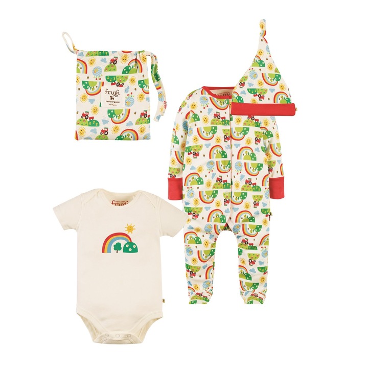Set cadou bebe, zile fericite, bumbac organic, multicolor, bebe