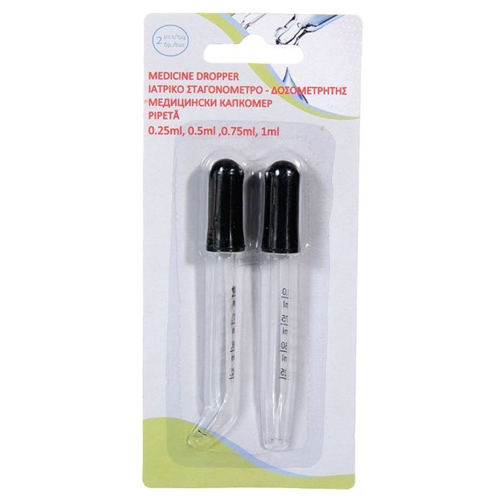 Комплект от 2 градуирани мерителни пипети 0.25, 0.5, 0.75, 1ml, стъкло - гума, 9 cm