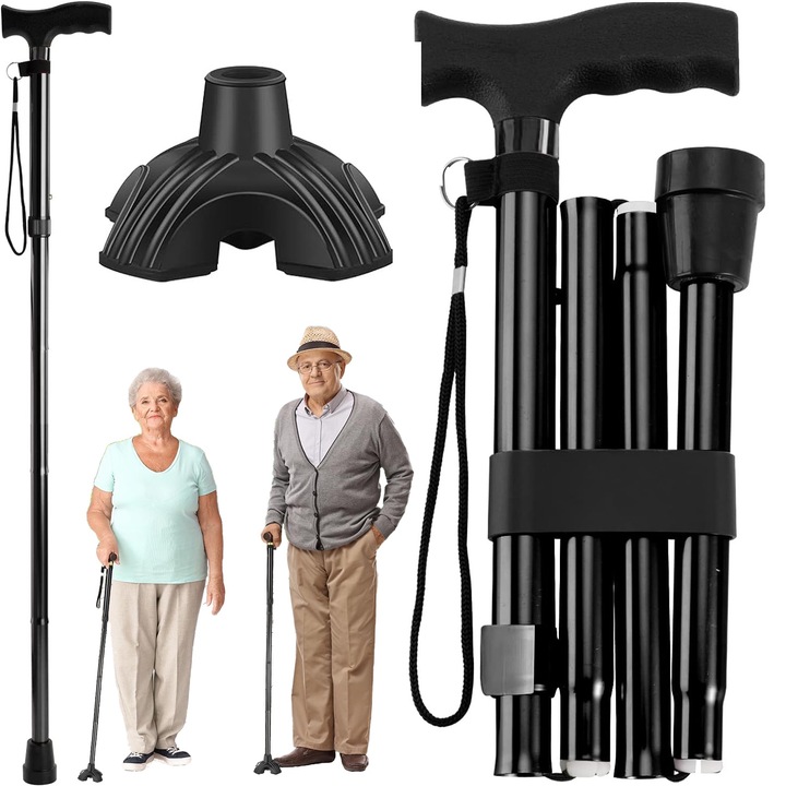 Baston ortopedic de sprijin pliabil Regal Bliss ® usor reglabil, potrivit pentru ambele maini, din aluminiu rezistent, ofera stabilitate si sustinere pana la 113 kg, Negru