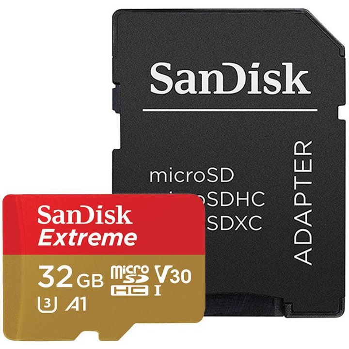 CARD MicroSD SANDISK, 32 GB, microSDHC, clasa 10, standard UHS-I U3, "SDSQXAF-032G-GN6MA" (timbru verde 0.03 lei)