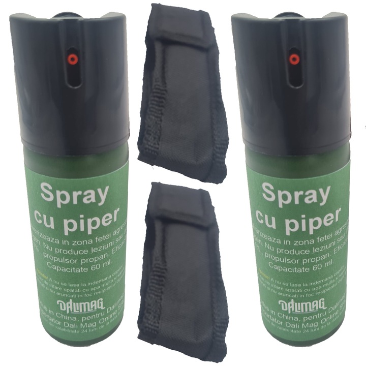 Set 2 bucati Spray Piper Paralizant, Lacrimogen, Iritant, Verde, 60 ml, Husa, Dalimag