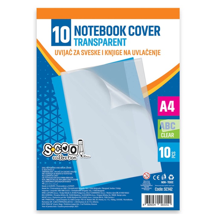 Set 10 Coperti Caiet A4 S-COOL, transparente, SC142