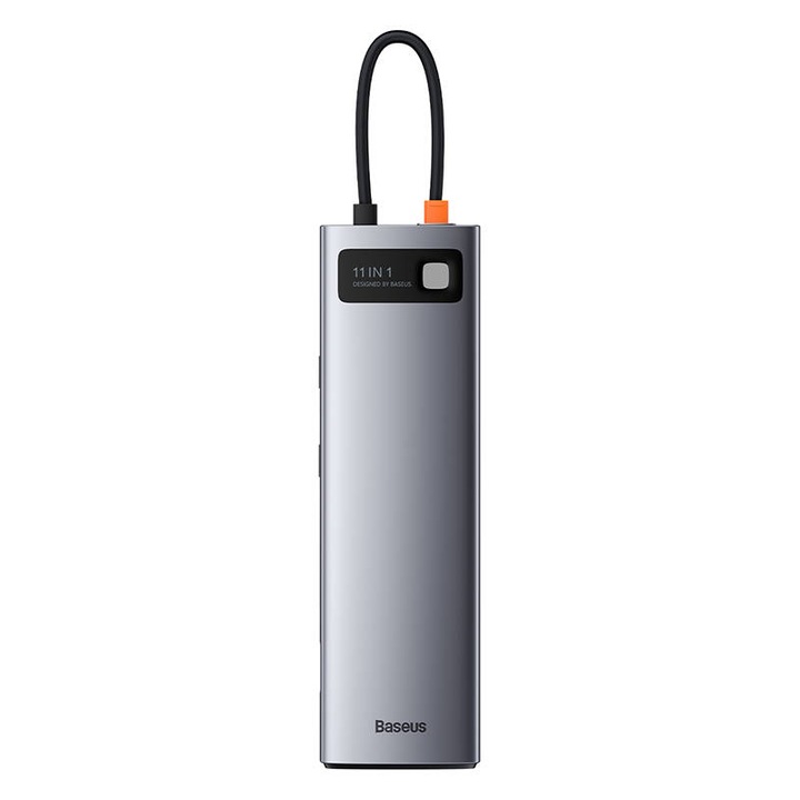 Хъб USB-C/HDMI/VGA Baseus, Алуминий, 48 x 162 x 17 mm, 180 mm, Сив