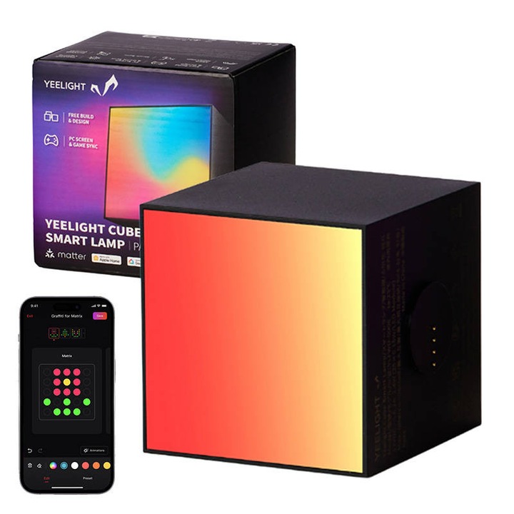 Lampa tip cub Xiaomi Yeelight Smart Gaming, RGB, WiFi, Negru