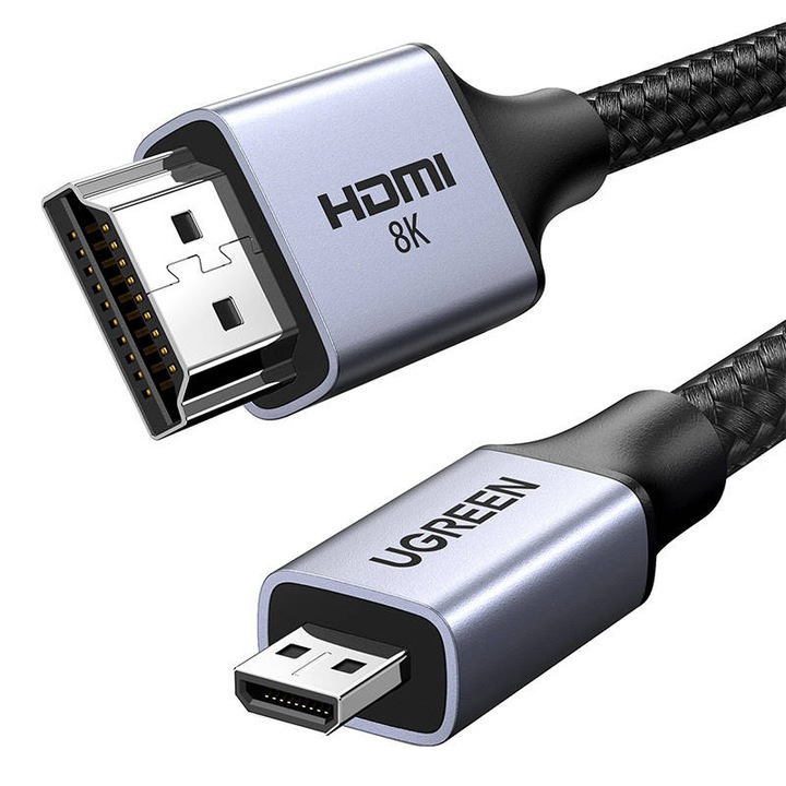 UGreen Micro HDMI-HDMI kábel, 8K, 2m, szürke/fekete