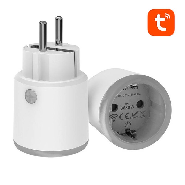 Smart Socket, Neo, WiFi, 16 A, 2.4 GHz, 45 m, Пластмаса, 50x50x85 mm, Бяло/Сиво