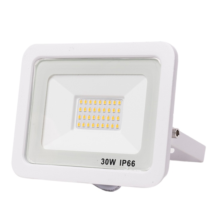 Proiector led 30W Alb ultra slim, Lumina calda 3500K, Aluminiu, rezistent la apa si praf, IP66