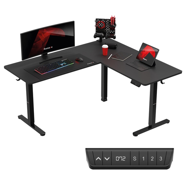 Електрическо бюро Huzaro Hero 9.5, С 2 mотора, ъглов, 160X140 Cm, Черен