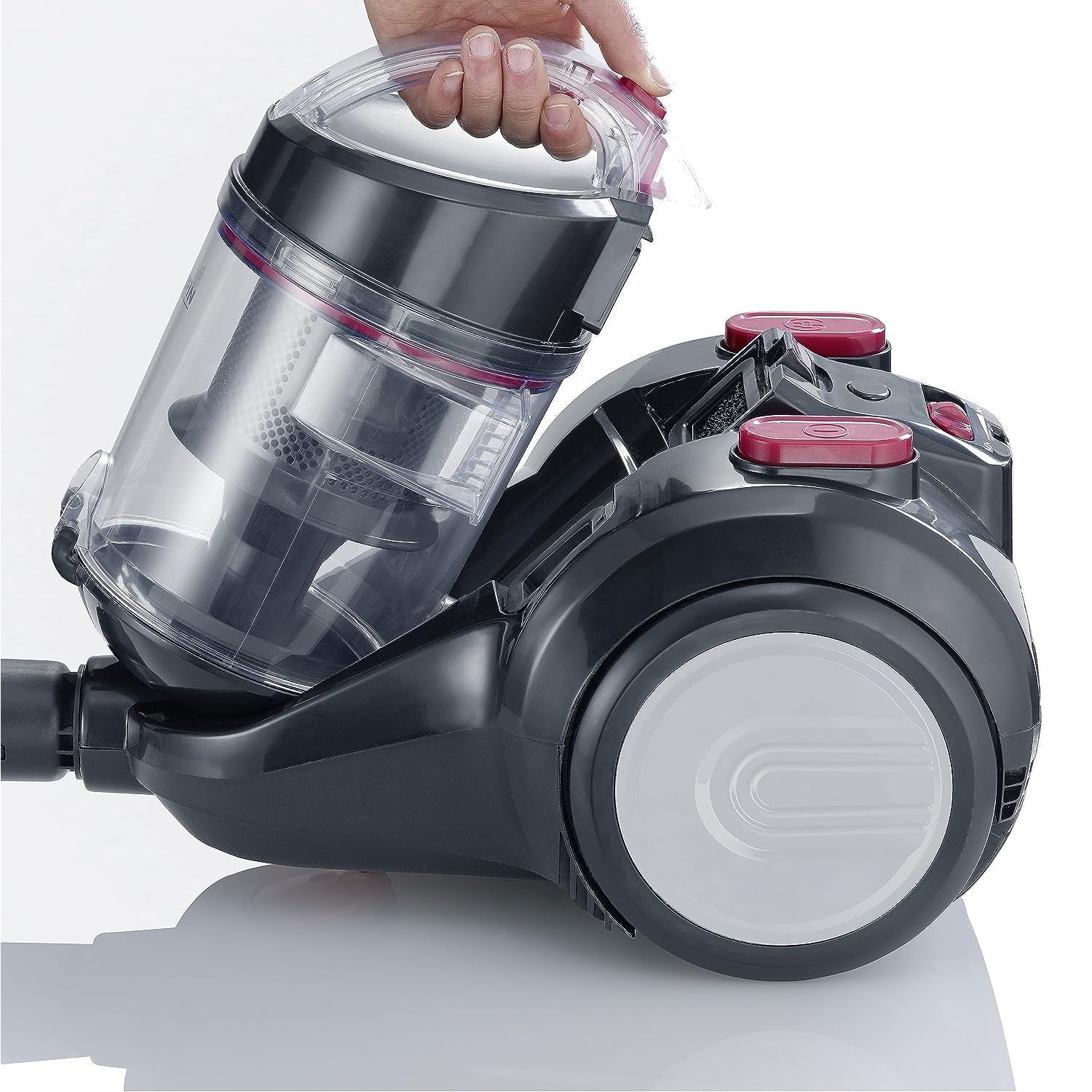 Aspirator fara sac Severin, S7089, pentru toate suprafetele/ masina, capacitate 2.1 l, filtru HEPA 13, 5 trepte putere, usor de folosit, intuitiv, duza 2 in 1 pentru parchet si covoare, dupa parchet, accesoriu ingust 2 in1, 750 W, negru/rosu