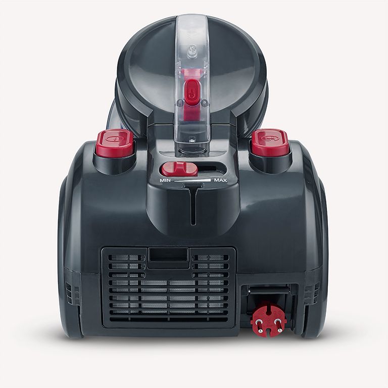 Aspirator fara sac Severin, S7089, pentru toate suprafetele/ masina, capacitate 2.1 l, filtru HEPA 13, 5 trepte putere, usor de folosit, intuitiv, duza 2 in 1 pentru parchet si covoare, dupa parchet, accesoriu ingust 2 in1, 750 W, negru/rosu