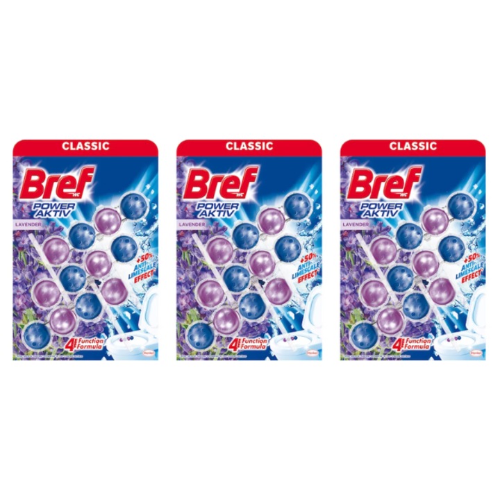 Pachet 3 x Odorizant toaleta Bref Power Aktiv Lavanda, 3x50 g
