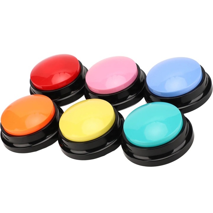 Kutyakiképző gombok hangrögzítéssel és kommunikációs készségek fejlesztésével, személyre szabott interakció a háziállattal és interaktív tréning, 6 db-os készlet, Multicolor, Fish & Paws ®