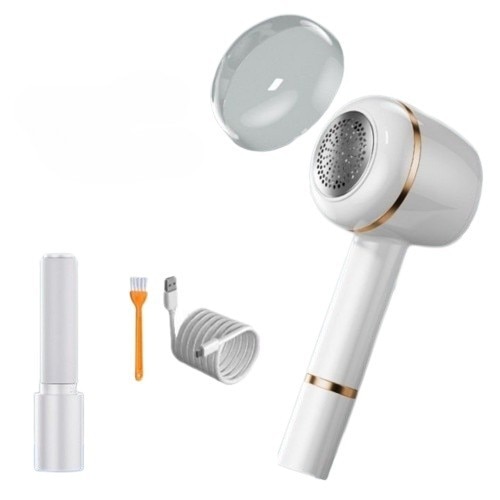 Aparat curățat scame Leski, lame din oțel inoxidabil, încărcare USB Type-C, alb, 220x86mm