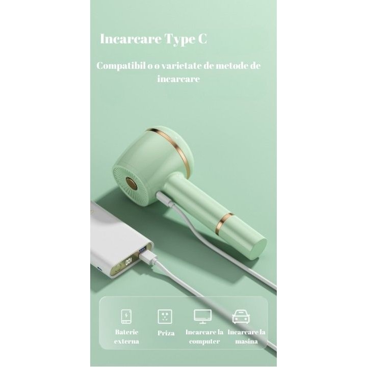 Aparat pentru curățat scame Leski, verde, USB Type-C, 220x86mm, cu perie de curățare inclusă