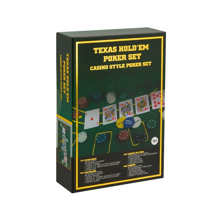 Комплект за покер Texas Hold'em, 2 комплекта карти, 200 чипа, ATU-089217